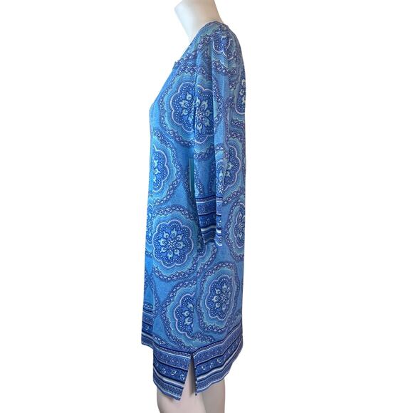 Coolibar Oceanside Tunic UPF 50+ Sun Protection Blue Mosaic Print Dress sz M NWT - Picture 3 of 13